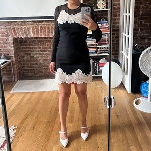 Sandro paris black lace mini dress sheer sleeves size 1 Small